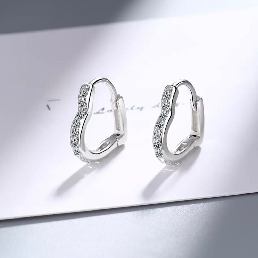 White Diamond Heart Minimalist Hoop Earring